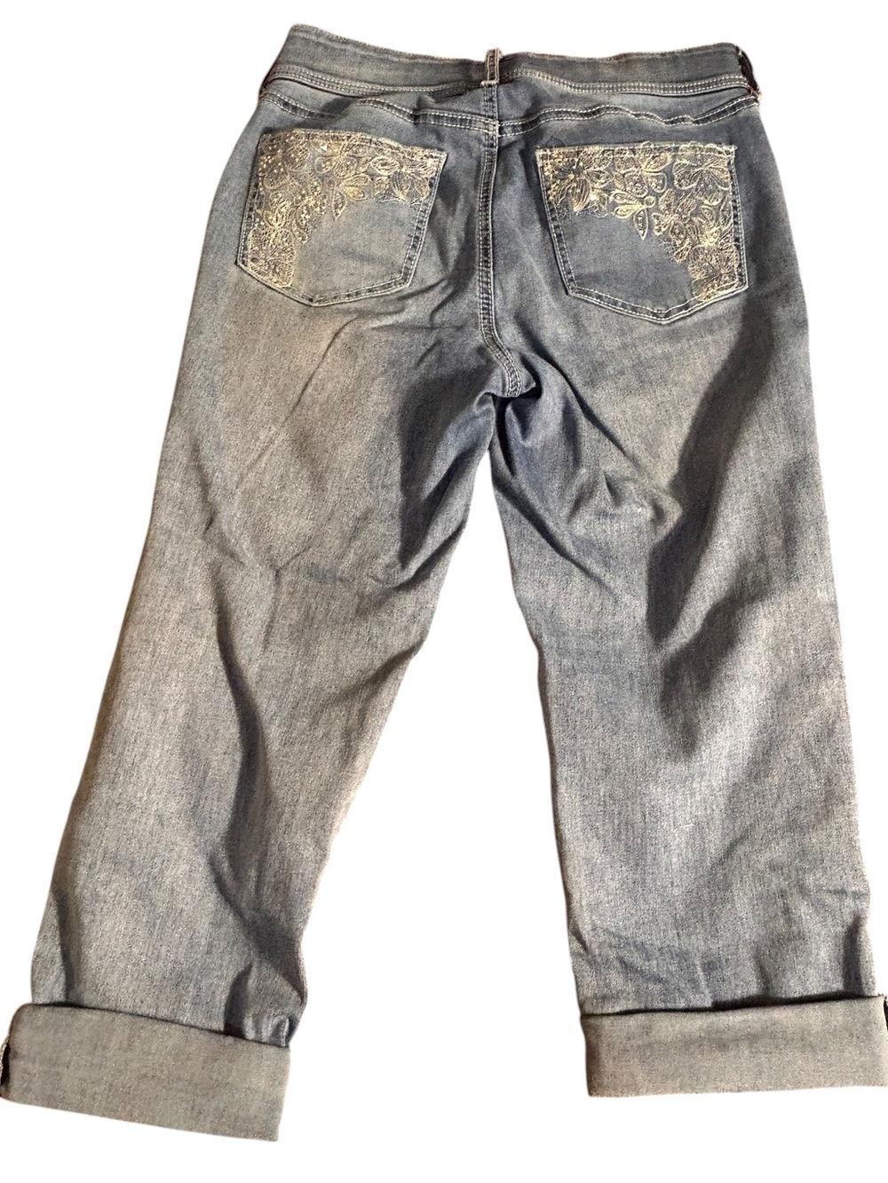 Apt. 9 Rhinestone Embellished Capri Jeans Stretch Waistband Light Blue 12